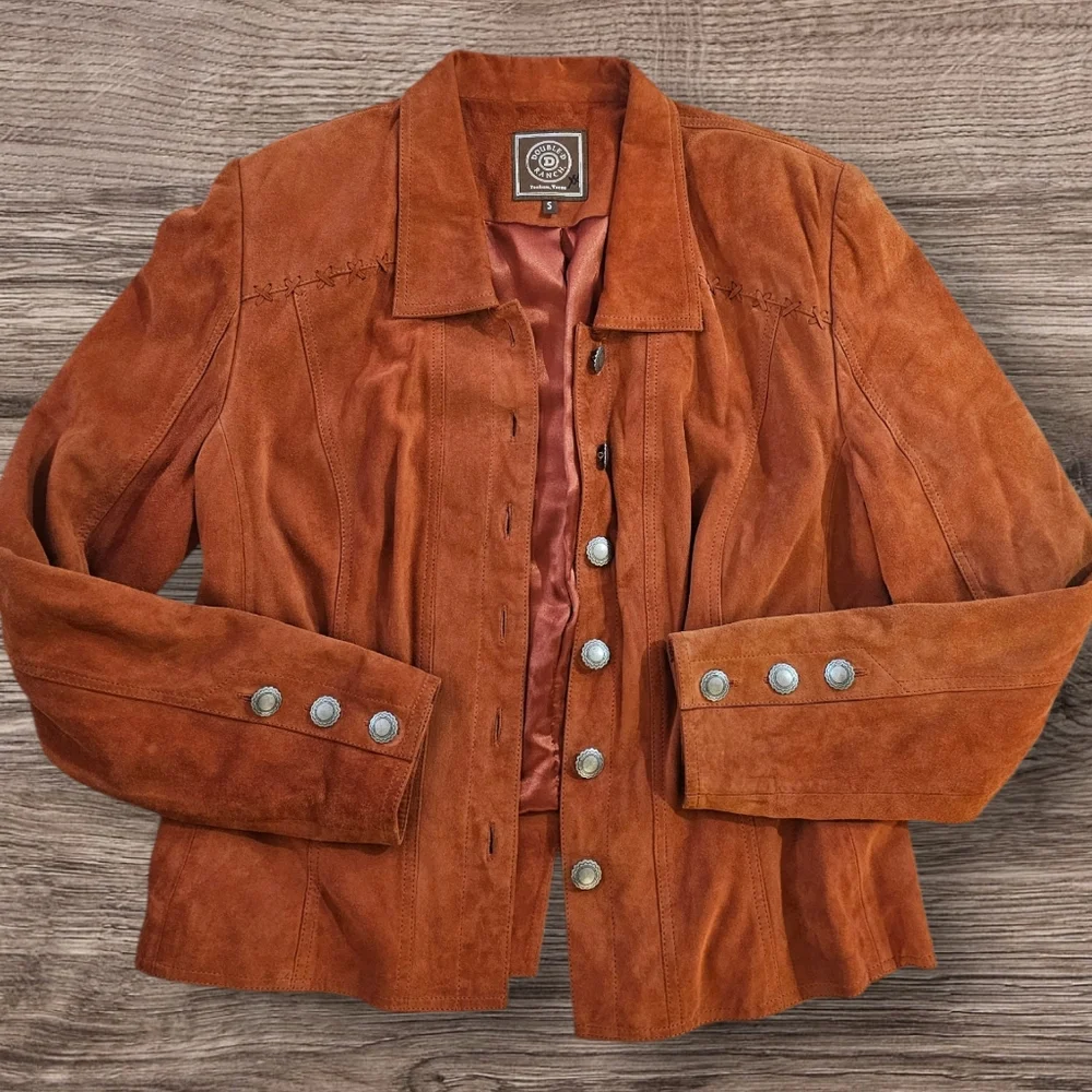 Vintage Double D Ranch Burnt Orange Suede Leather Southwestern Jacket S - Picture 1 of 9